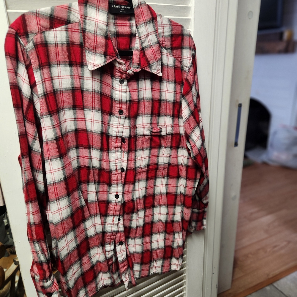 Red and White Plaid Button-Up Shirt